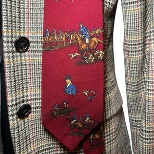 Vintage Polo Ralph Lauren Silk Tie Fox Hunt Equestrian Horse Hound Burgundy